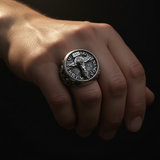 S925 Sliver Jesus Crucifixion St. Benedict Medal Ring