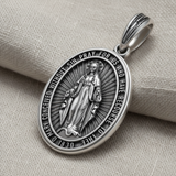 S925K Silver Miracle Medal English Version Inscription Necklace