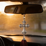 Vintage Crystal Cross Car Hanger – A Divine Guardian for Every Journey