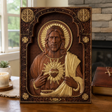 Our Lord Jesus Sacred Heart Wood Carving - Christian Catholic Personalized Carving Gift