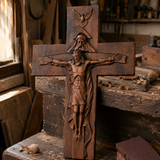 Hand-Carved Beechwood Holy Trinity Crucifix Wall Cross – Christian Home Prayer Decor - product view
