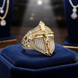 Vintage Gold Shield Crucifix Men's Ring – Faith, Protection & Bold Style - side view