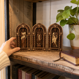 Holy Family Jesus Mary Joseph Arched Wooden Statue Set Tabletop Display