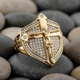 Vintage Gold Shield Crucifix Men's Ring – Faith, Protection & Bold Style - side view
