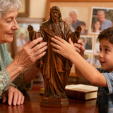 Hand Carved Sacred Heart of Jesus Virgin Mary Wooden Tabletop Ornament