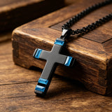 Faceted Two-Tone Stainless Steel Cross Necklace – Bold Faith, Modern Contrast