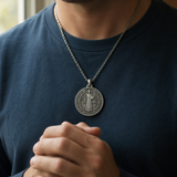 S925 Sliver Saint Benedict Medallion Ward Off Evil Necklace