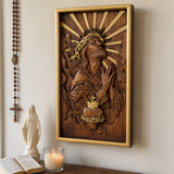 Hand-Carved Sacred Heart of Jesus Beechwood Wall Plaque – Catholic Prayer Corner Decor - product view