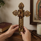 Hand-Carved Beechwood Our Lady of Guadalupe Wall Cross – Catholic Christian Home Décor - design detail