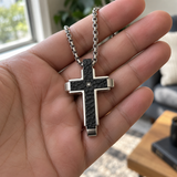 Hammered Two-Tone Stainless Steel Cross Necklace – Strength, Faith & Rugged Elegance