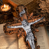 Silver painted version Ash wood Crucifix ,Jesus Christ, wooden Cross gift of love - BGCOPPER
