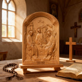 【Holy Trinity Wood Carving】Handcrafted Beech Wood Icon Three Graces Colorway Home Prayer Altar Spiritual Gift