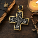 Double-Sided S925K Sterling Silver Sacred Heart and Saint Cross Pendant—Your Daily Spiritual Companion