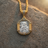 Handmade S925K Silver Madonna Holding Child Necklace