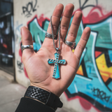 Natural Turquoise Stainless Steel Cross Necklace | Hip-Hop Christian Jewelry