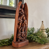 Hand-Carved Solid Beechwood Nativity Scene Sculpture – Holy Family Christian Decor