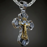 Jesus Virgin Mary Trinity Double Sided Engraved S925K Silver Cross Necklace - BGCOPPER