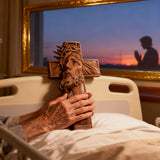 Handcrafted Beechwood Cross: Jesus with the Crown of Thorns