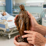 Hand Carved Sacred Heart of Jesus Virgin Mary Wooden Tabletop Ornament