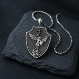 Saint Michael Shield Pendant Necklace – Pure Tin Protection Medal