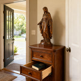 Hand Carved Sacred Heart of Jesus Virgin Mary Wooden Tabletop Ornament