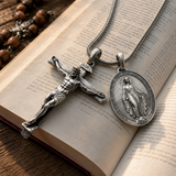 S925 Sliver Jesus Cross and Virgin Mary Combination Necklace Pendant