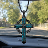 ‘By His Wounds’ Turquoise Crown of Thorns Cross — Comes with a 24-inch chain