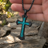 Black Turquoise-Style "Faith" Cross Necklace