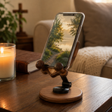 Black Walnut “Archangel Michael” Adjustable Phone Stand—A Faith-Inspired Wooden Desktop Stand