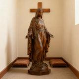 Hand Carved Sacred Heart of Jesus Virgin Mary Wooden Tabletop Ornament