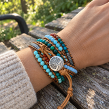 Multi-Layered Hand-Woven Natural Crystal Stone Leather Tree of Life Guardian Bracelet