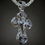 Jesus Virgin Mary Trinity Double Sided Engraved S925K Silver Cross Necklace - BGCOPPER