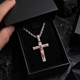 Artisan-Carved Copper Jesus Cross Pendant - Moissanite-Encrusted Hip Hop Religious Necklace