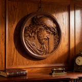 "Jesus with the Crown of Thorns" Beechwood Carved Icon | A Concrete Testimony of Redemption - side view