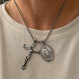 Jesus Cross and Virgin Mary Combination Necklace Pendant - side view