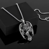 PURE TIN Dragon Encircled Cross Silver Christian Men Necklace - BGCOPPER