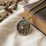 Vintage 3D Enamel Crown of Thorns Jesus Face Medallion Stainless Steel Necklace