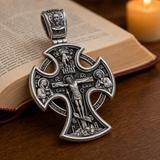 Double-sided S925k silver pendant depicting the Passion of Christ and St. George slaying the dragon.