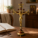 Hand-Painted Metal Jesus Christ Crucifix: Sacred Home Decor for Christian prayer and meaningful gifting