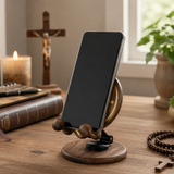 Beechwood Saint Benedict Cross Phone Stand – Foldable Adjustable Christian Desk Holder