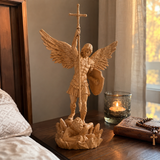 St. Michael the Archangel - Hand Carved Boxwood Sculpture - Spiritual Guardian for Prayer Spaces