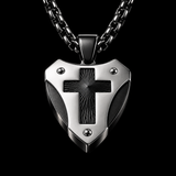 Titanium Steel Shield of Faith Cross Pendant | Protective Christian Jewelry