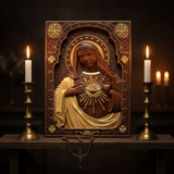 Immaculate Heart of Mary Hand-Carved Beech Wood Sculpture | Sacred Home Altar Ornament