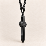 Faceted Eight Point North Star CZ Inlay Stainless Steel Cross Necklace