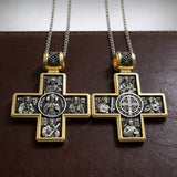 Double-Sided S925K Sterling Silver Sacred Heart and Saint Cross Pendant—Your Daily Spiritual Companion