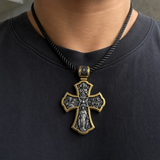 Holy Family of Mary Sacred Heart of Jesus IHS Double-Sided S925 Sterling Silver Cross