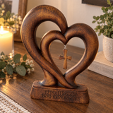 Handcrafted Beechwood Two Hearts One Covenant Cross Sculpture – Christian Wedding & Anniversary Gift
