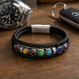 Double Layer Braided Leather 7 Chakra Natural Healing Stone Bracelet - side view