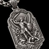 Saint Michael the Archangel 925 Sterling Silver Pendant Necklace—Christian Medal Featuring Sword and Shield Motifs