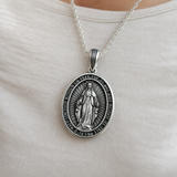 S925K Silver Miracle Medal English Version Inscription Necklace